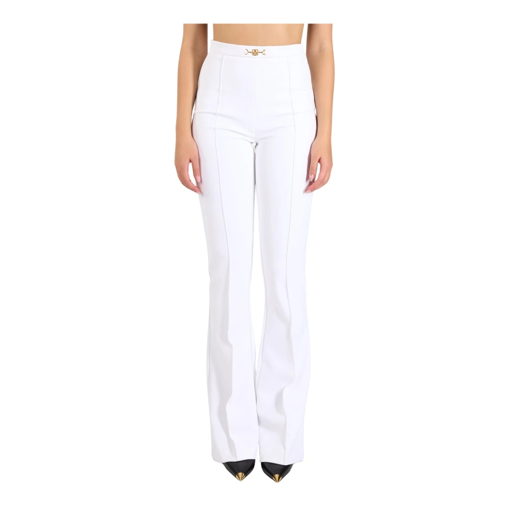 Elisabetta Franchi Wijde Pijp Stretch Crêpe Broek White Dames