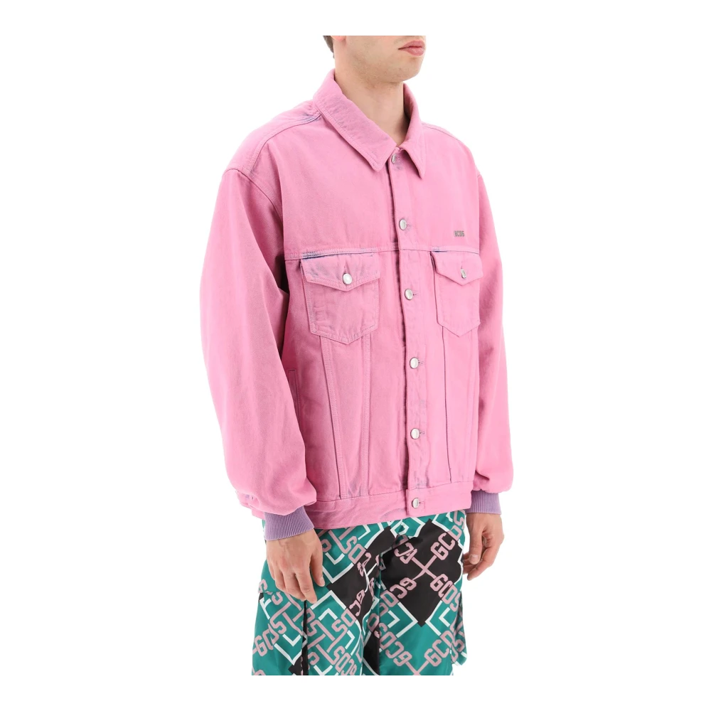 Gcds Oversized Gebleekte Denim Jas Pink Heren
