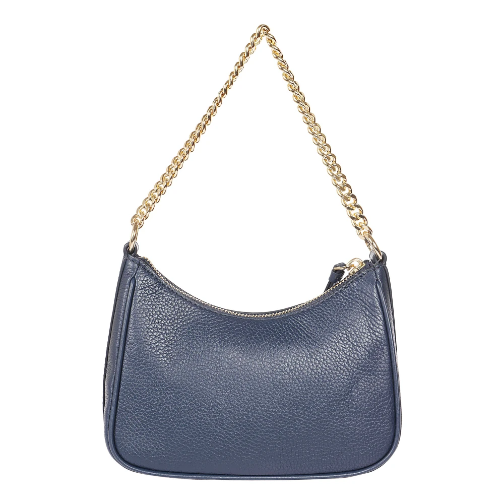 Michael Kors Zwarte Gehamerde Leren Handtas met Goudkleurige Hardware Blue Dames