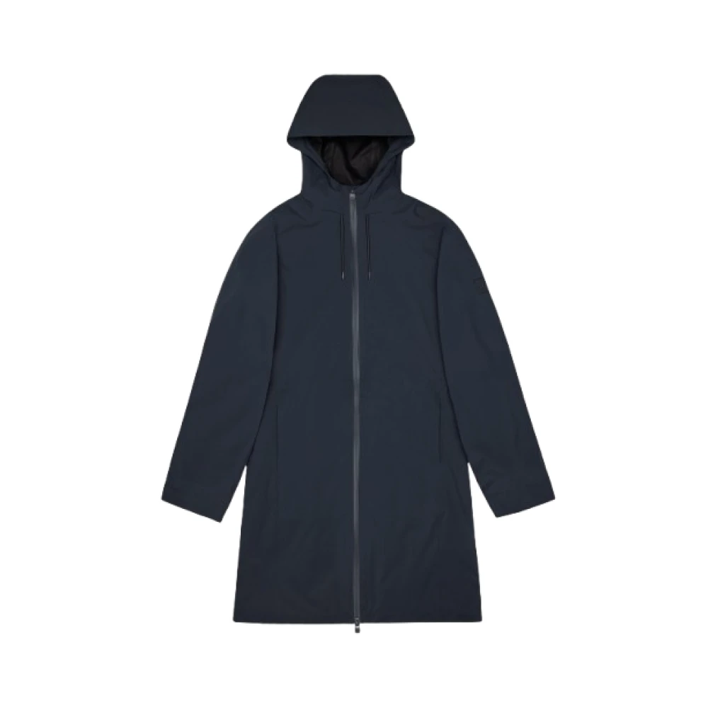 Rains Vrouw Blauw Jassen Dames, M, Waterdichte Lange Jas Met Capuchon En Rits
