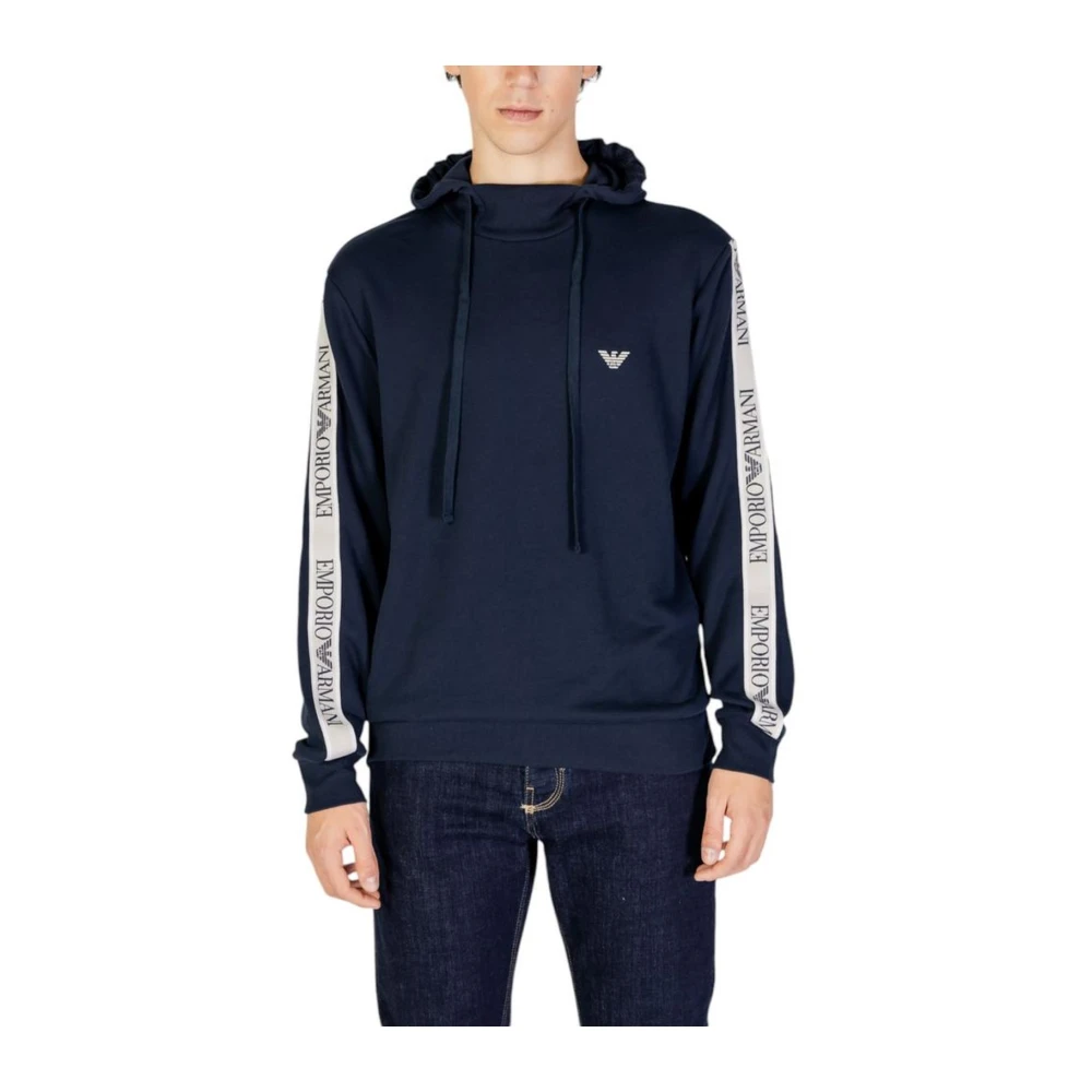 Emporio Armani Geribbeld katoenmix capuchontrui Blue Heren