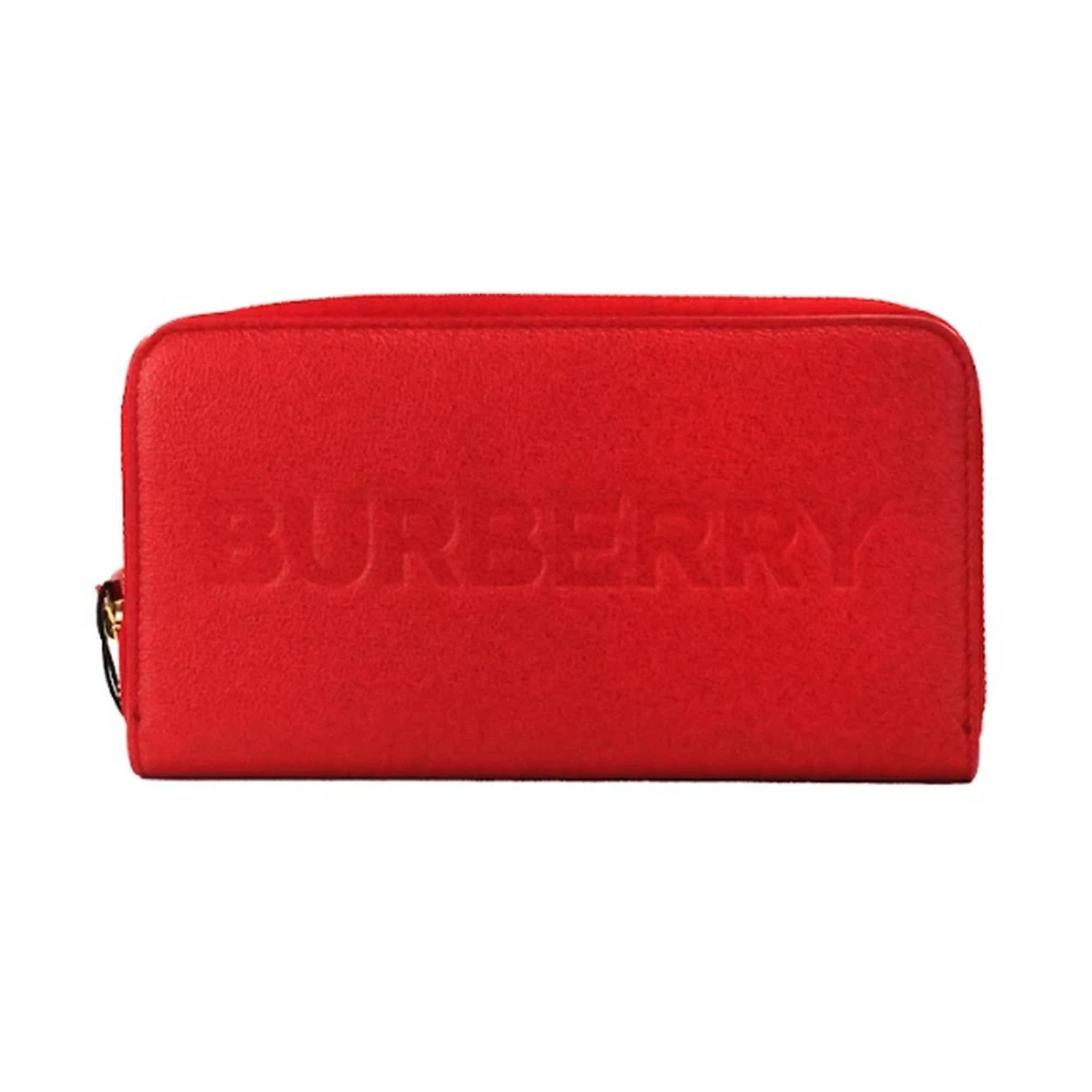 Burberry Geëtst Logo Leren Clutch Portemonnee Red Dames