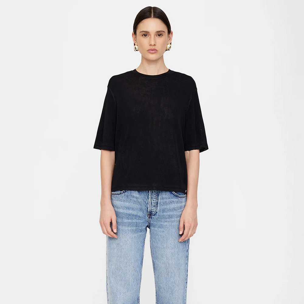 Anine Bing Klassieke Zwarte Trui Ronde Hals Black Dames