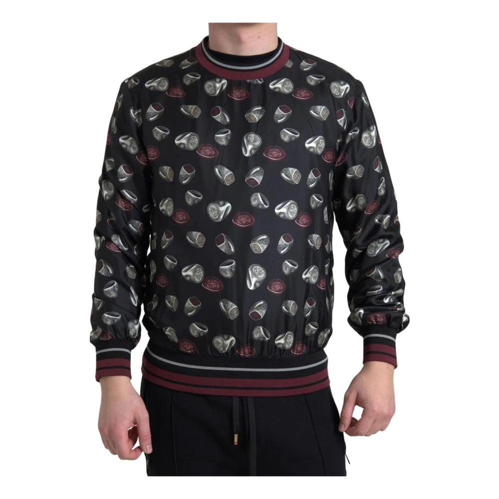 Dolce & Gabbana Men's Black Sweatshirts, Xs, Ring Print Silk Crewneck Jumper