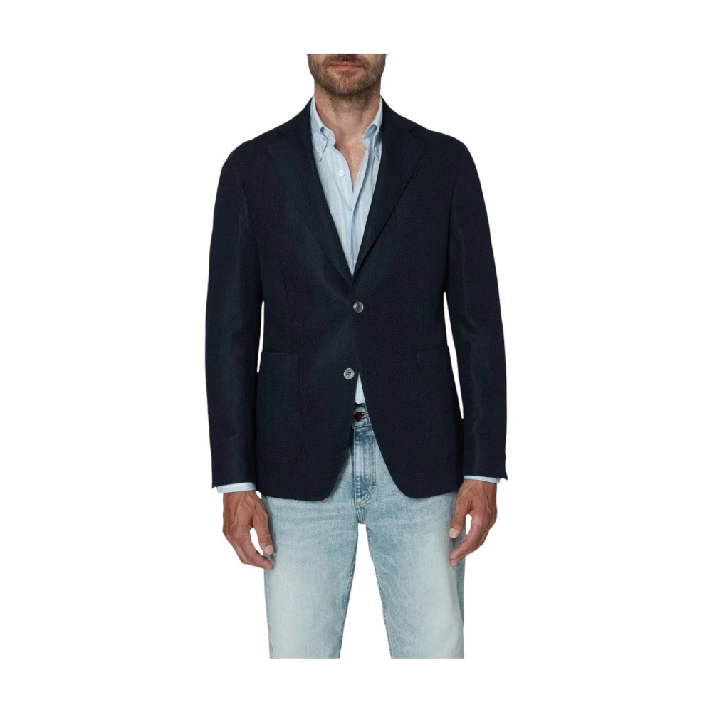 Oscar Jacobson Navy Herringbone Blazer Stijlvol Comfortabel Blue Heren