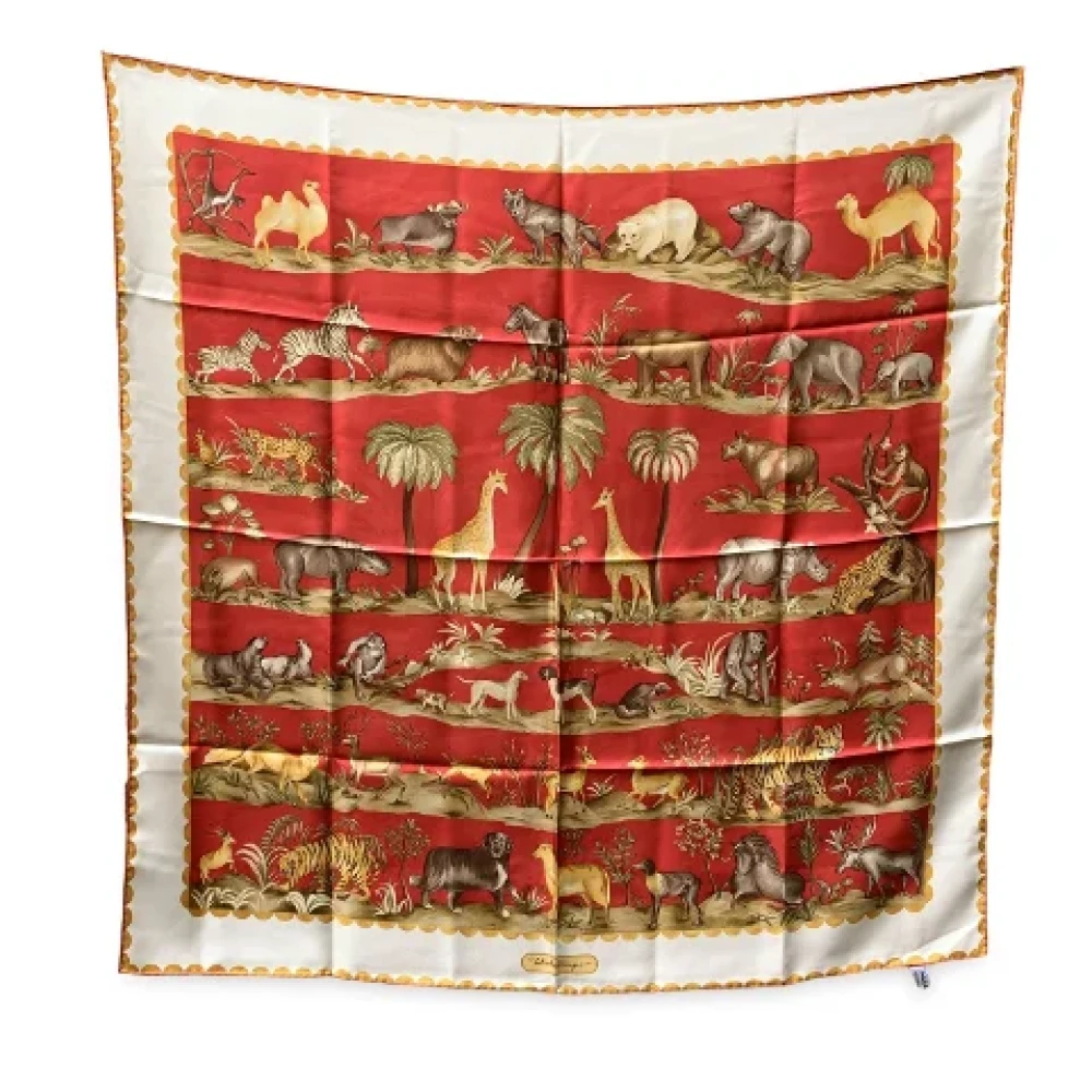 Salvatore Ferragamo Pre-owned Vintage Rode Zijden Animal Print Sjaal Red Dames