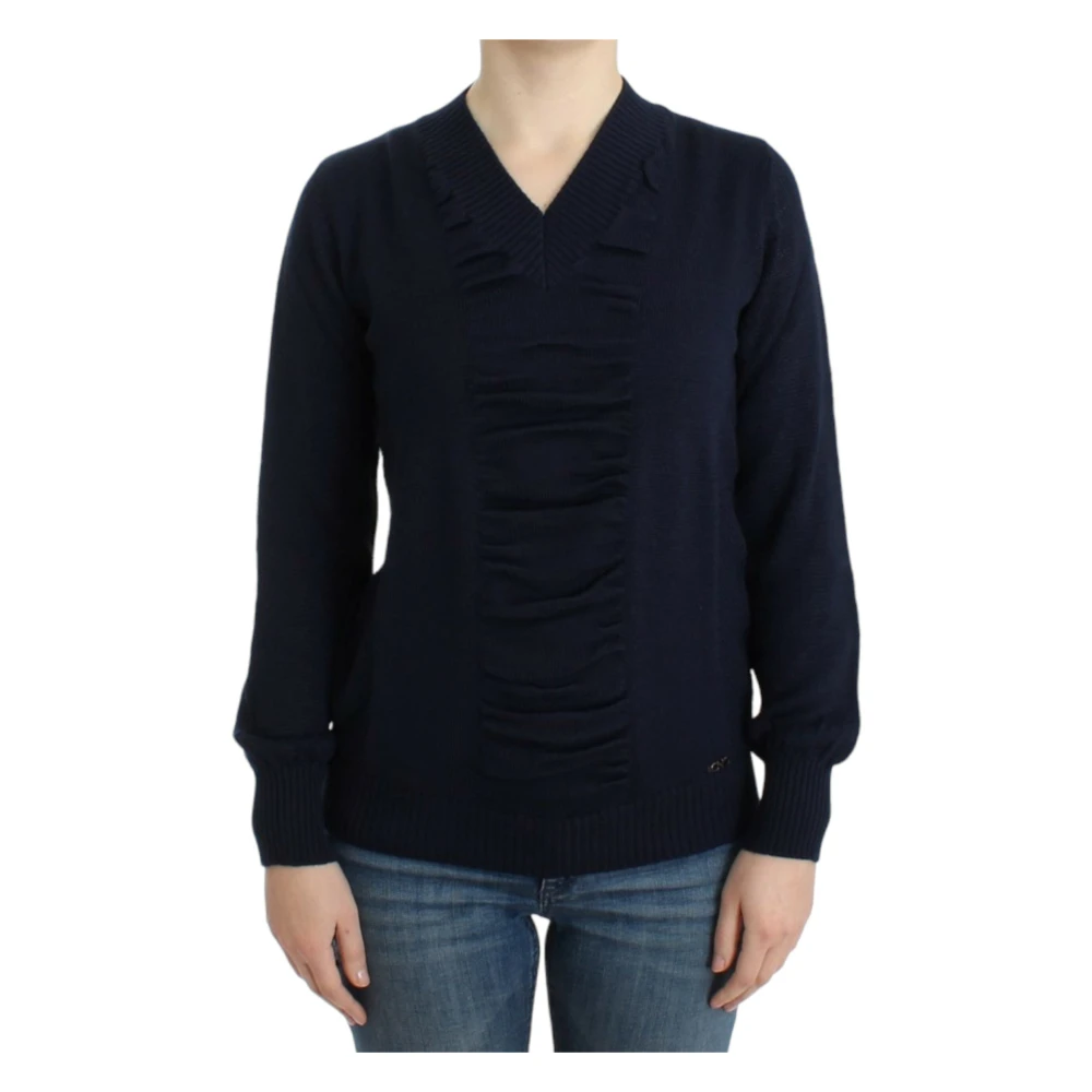 Costume National Elegante V-hals Trui in Donkerblauw Blue Dames