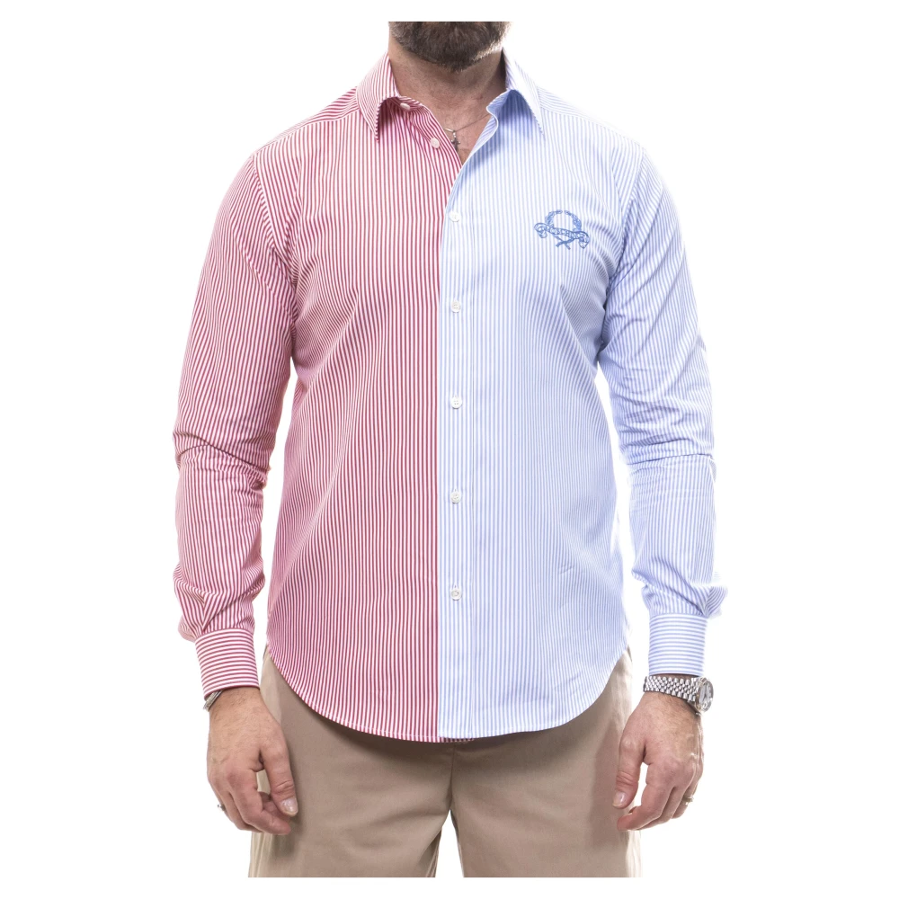 Moschino Men's Multicolor Casual Shirts, M, Long Sleeve Cotton Shirt With Vertical Stripes