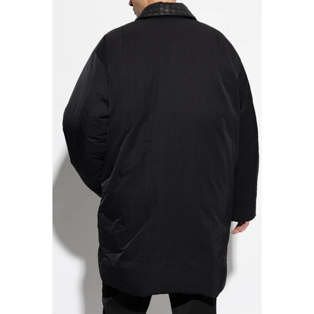 Bottega Veneta Donsjack met afneembare leren kraag Black Heren