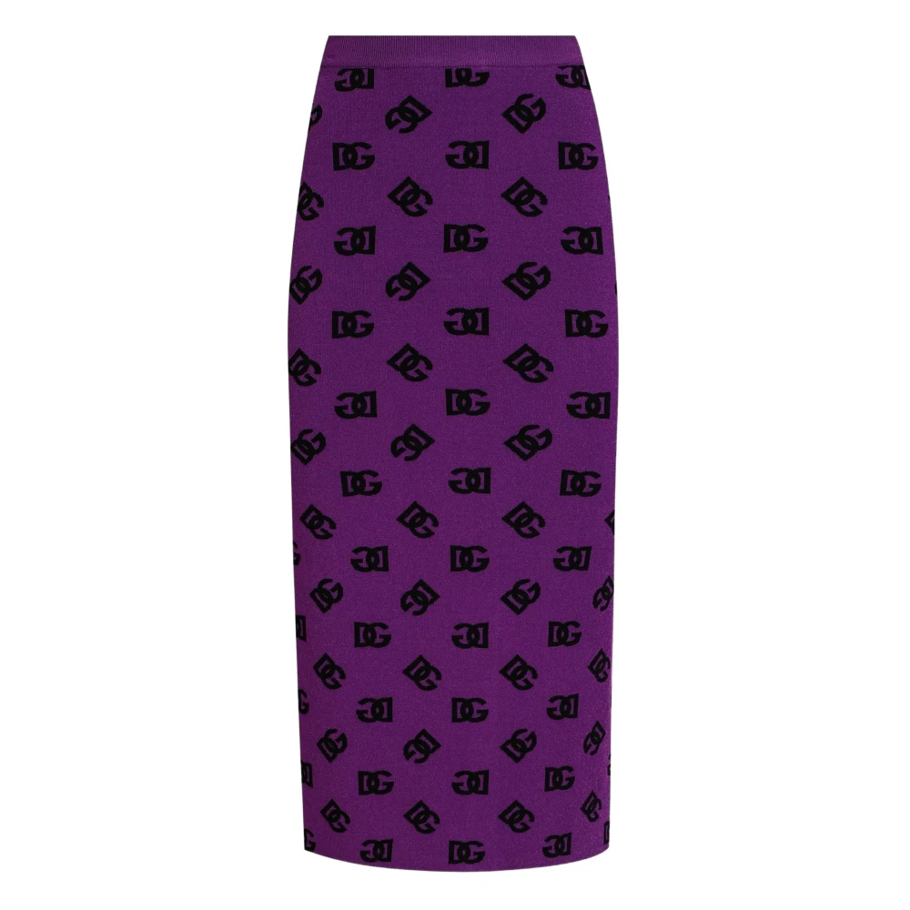 Dolce & Gabbana Women's Purple Logo Midi Skirt Elastic Waist