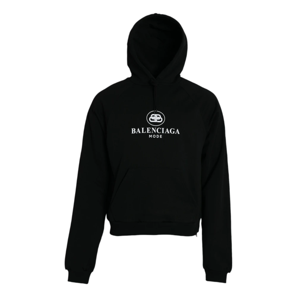 Balenciaga Zwarte Katoenen Hoodie Logo Print Black Heren
