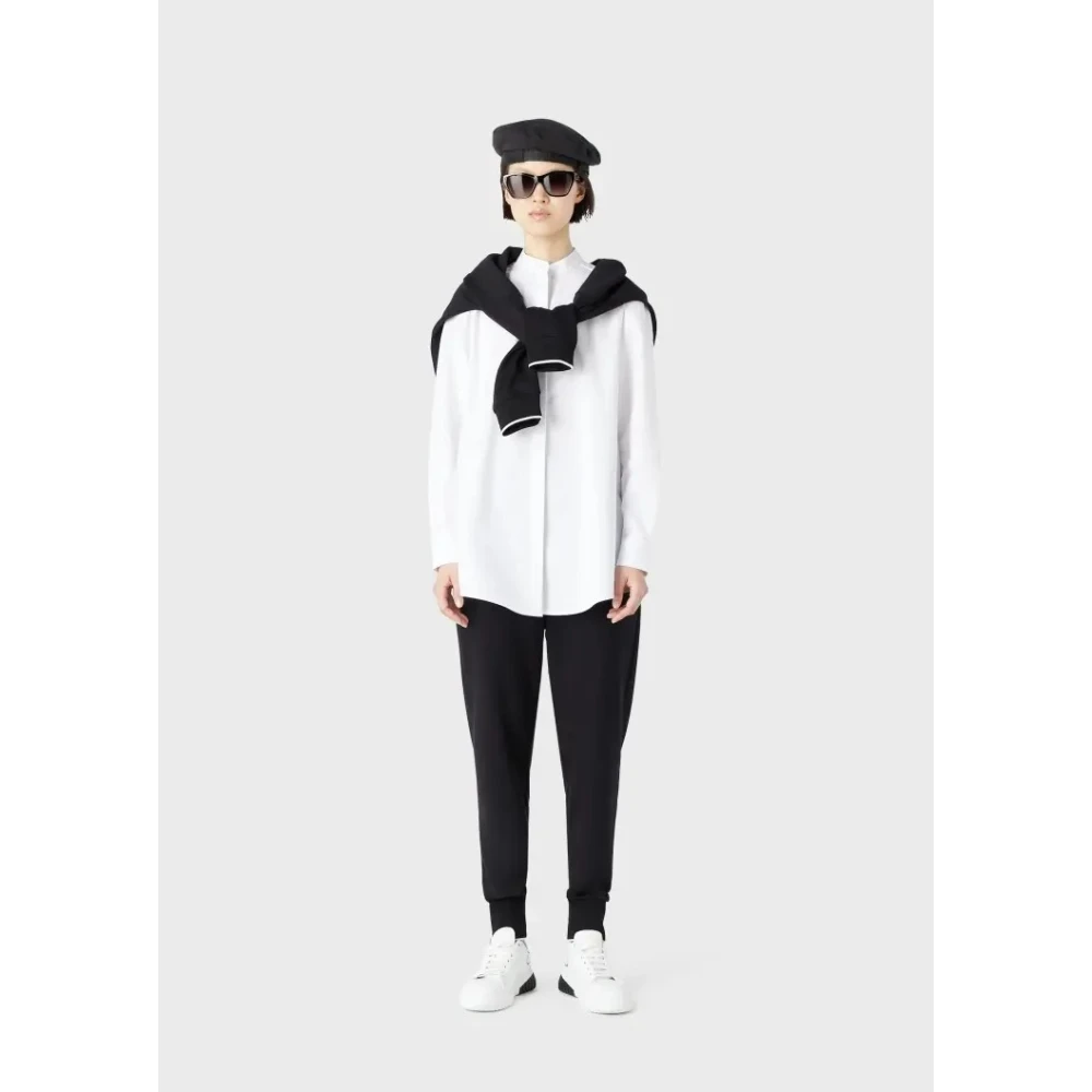 Emporio Armani Oversized Katoenen Shirt met Fluweelachtige Textuur White Dames