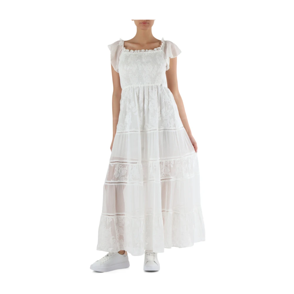 Guess Chiffon jurk met contrast borduurwerk White Dames
