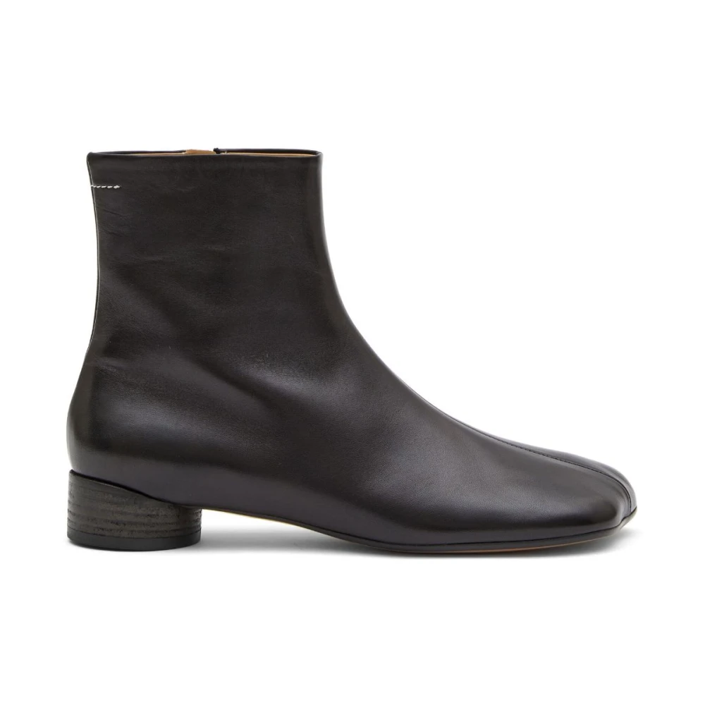 Mm6 Maison Margiela Women's Black Ankle Boots,, Logo-Embroidered Leather Ankle Boots Size 7 Uk