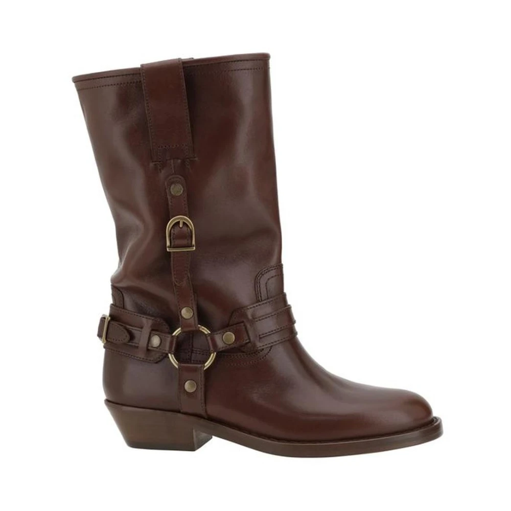 Isabel Marant Women's Brown Elegant Leather Boots With Buckle Detail