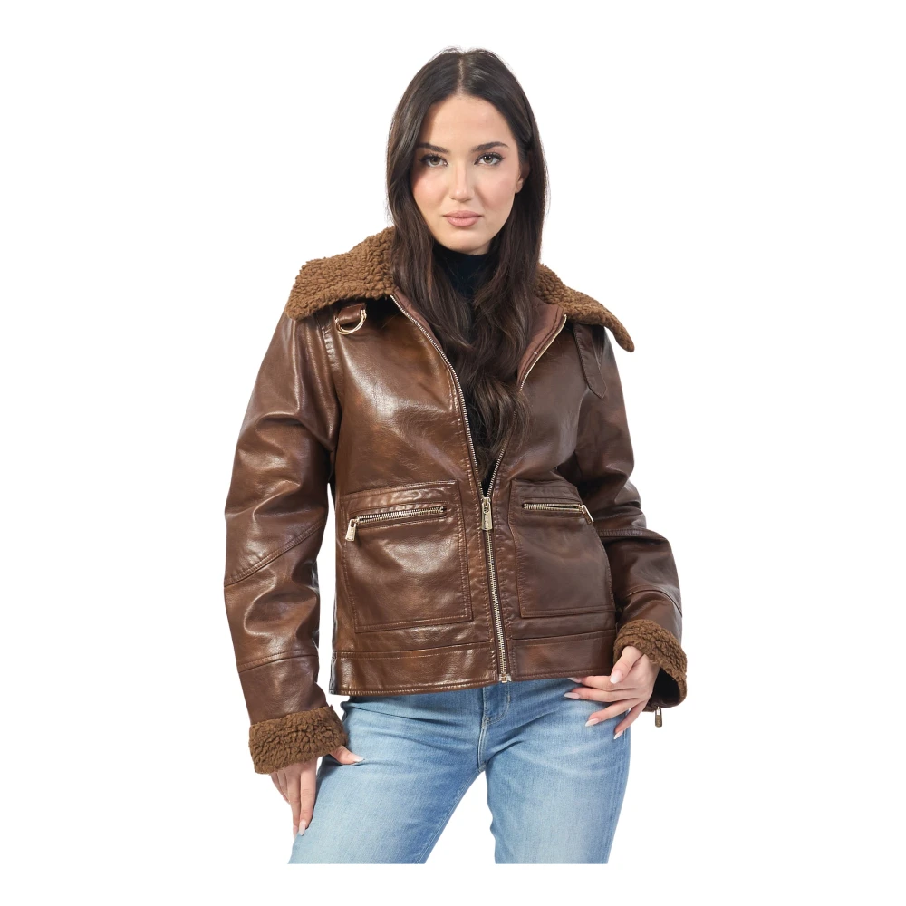 YES ZEE Bruine Korte Nep Bontjas Brown Dames