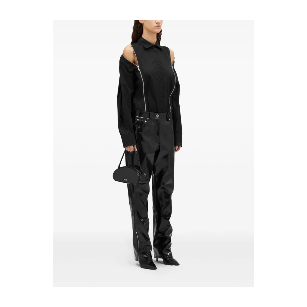 Msgm Klassieke Zwarte Blouse met Zijritsen Black Dames