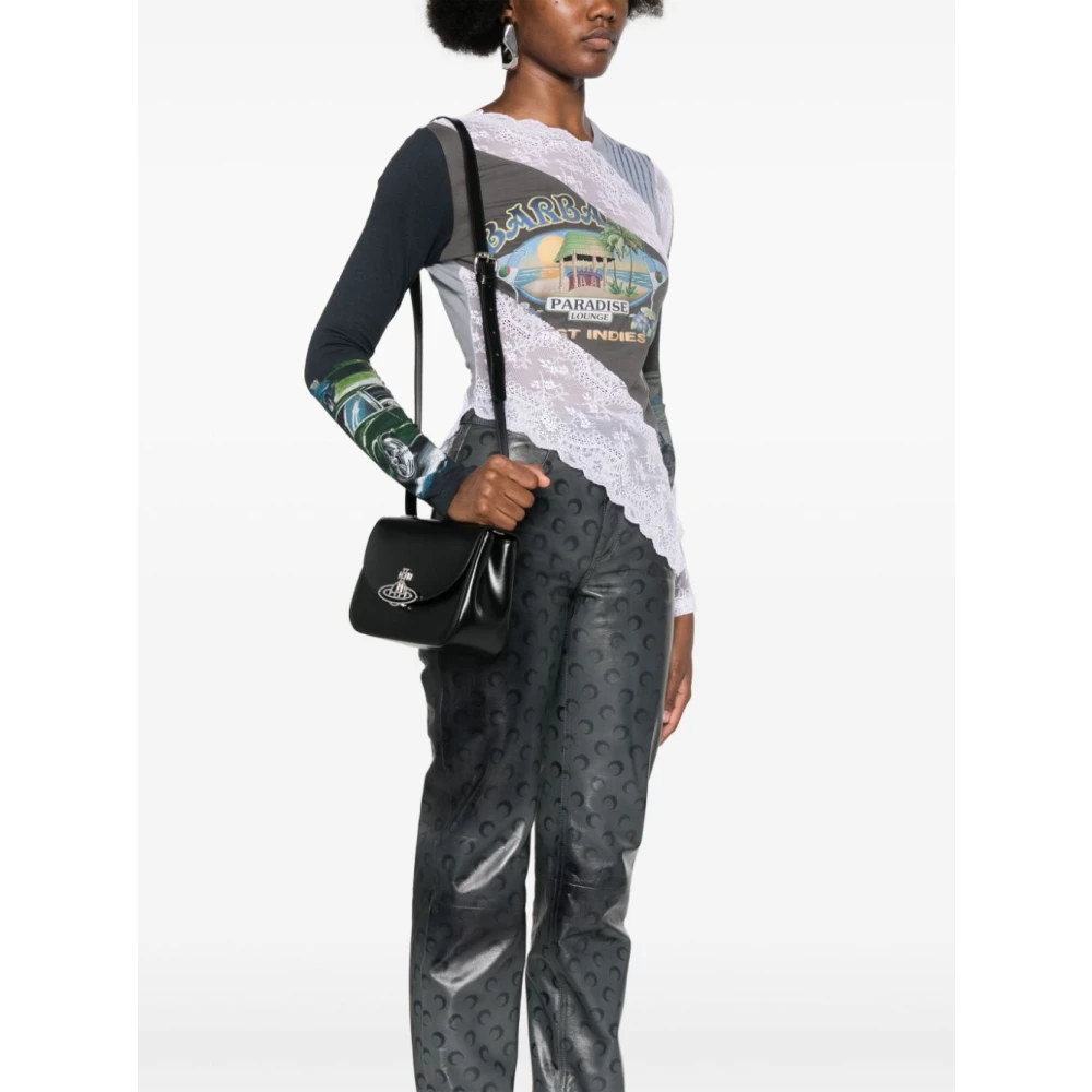 Vivienne Westwood Zwarte Leren Schoudertas Orb Black Dames