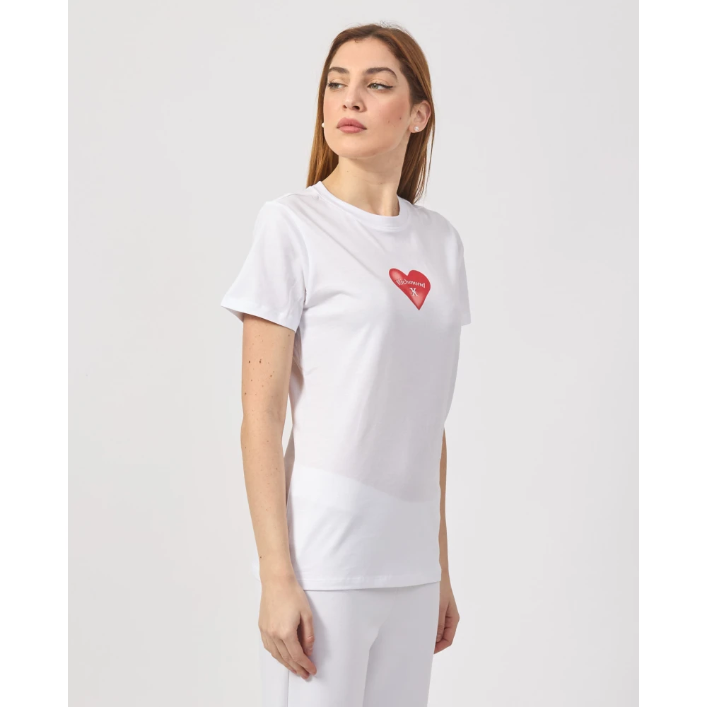 Richmond Wit hartprint T-shirt White Dames