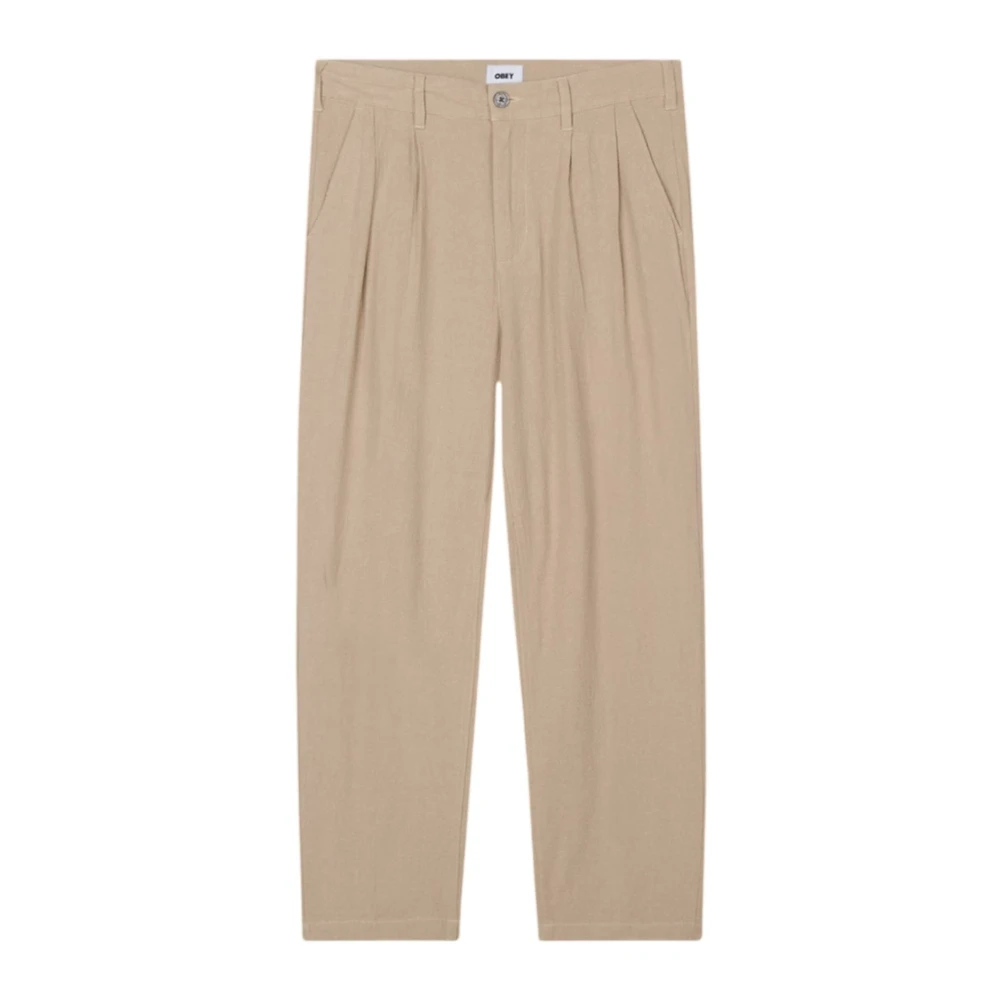 Obey Homme Blanc Pantalons, Taille: W34 Pantalon En Lin Plissé Coupe Fuselée