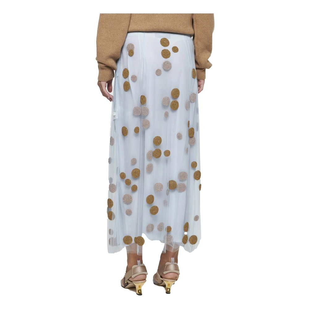 Fendi Gouden Beaded Polka Dot Tule Rok Blue Dames