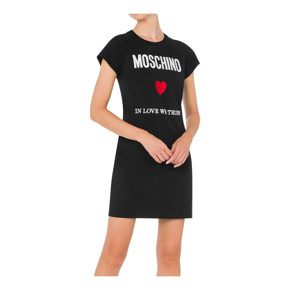 Moschino Zwarte Hart Geborduurde Mini Jurk Black Dames