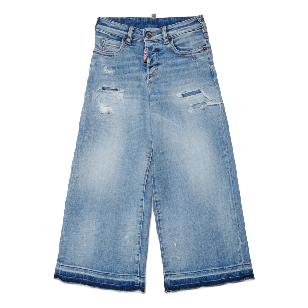 Dsquared2 Girls Blue Jeans, 16 Y, Wide Clear Ripped Jeans - Paige