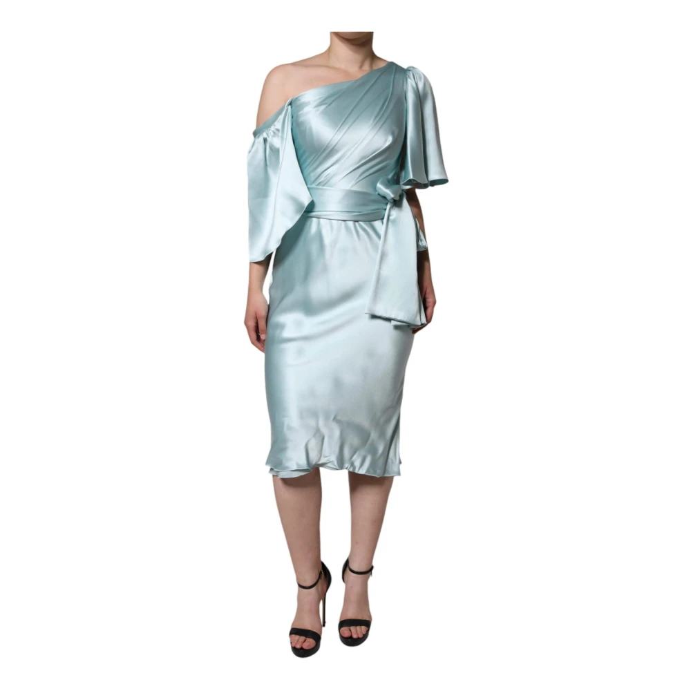 Dolce & Gabbana Mint Groene Zijden One Shoulder Jurk Green Dames
