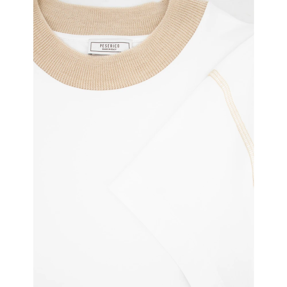 PESERICO Contrast Crew Neck Katoenen T-shirt Beige Dames