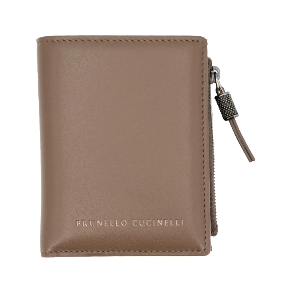 BRUNELLO CUCINELLI Leren portemonnee met juweelborduurwerk Brown Dames