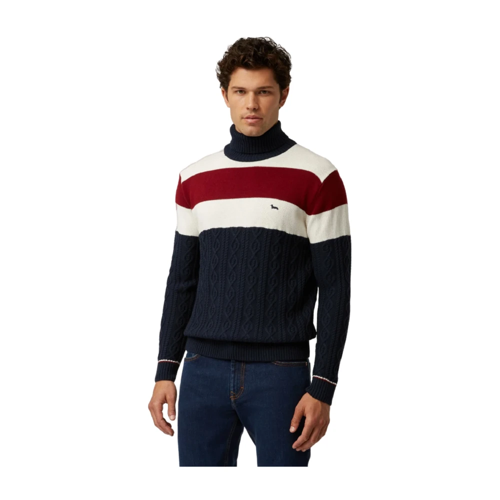 Harmont & Blaine Men's Multicolor Blue Jumper With Horizontal Stripes - Turtlenecks - S - Knitwear