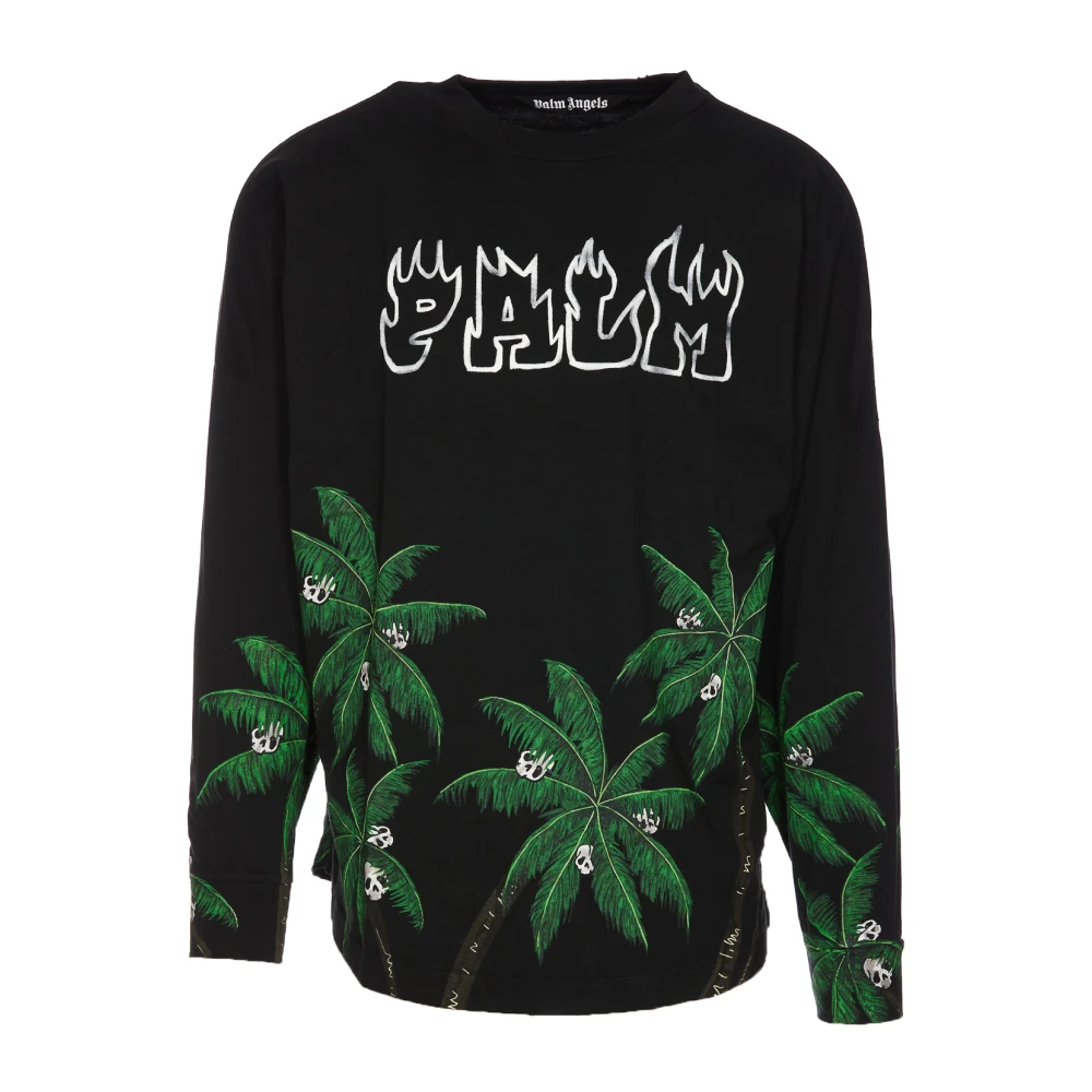 Palm Angels Svart Streetwear Sweatshirt med Palmamp;Skull Print Black, Herr