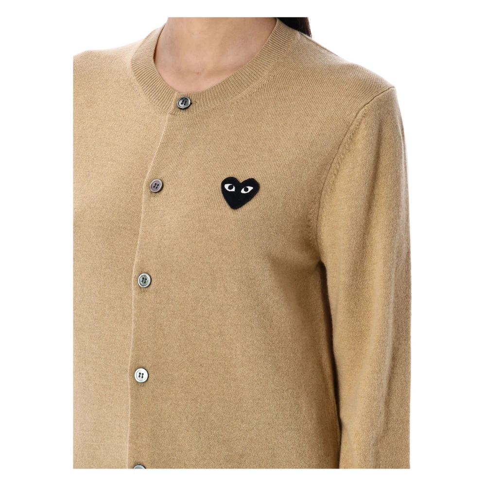 Comme des Garçons Zwart Heart Patch Vest Gebreide Kleding Beige Dames