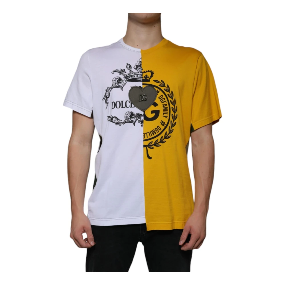 Dolce & Gabbana White Yellow Logo Print T-Shirt - Male - T-Shirts - Multicolor - L - Tops