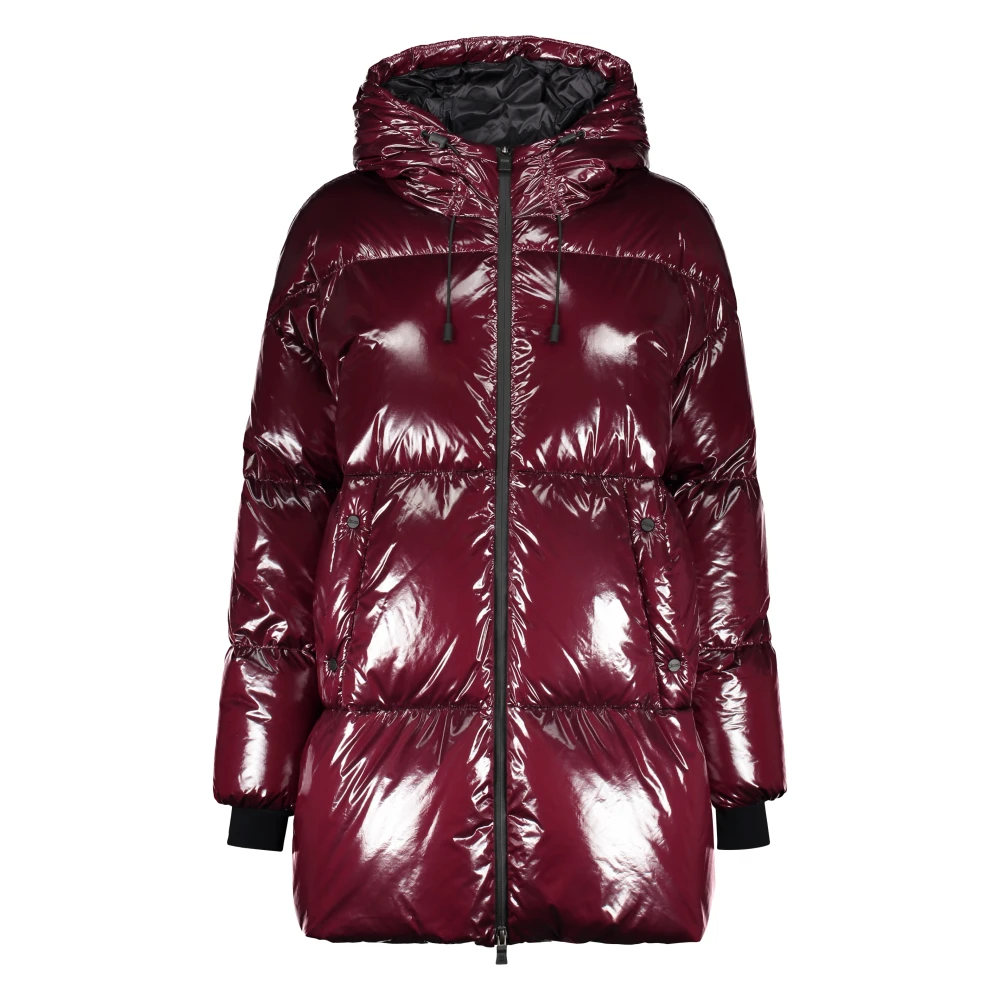 Herno Hooded Shiny Down Jacket Red Dames