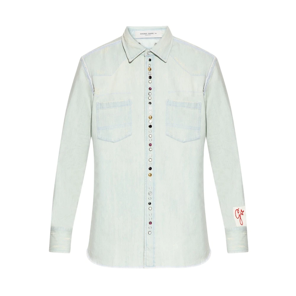 Golden Goose Uomo Blu Camicia In Denim Azzurro Delavé