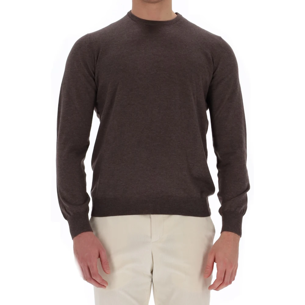Barba Bruine Wol-Kasjmier Ronde hals trui Brown Heren