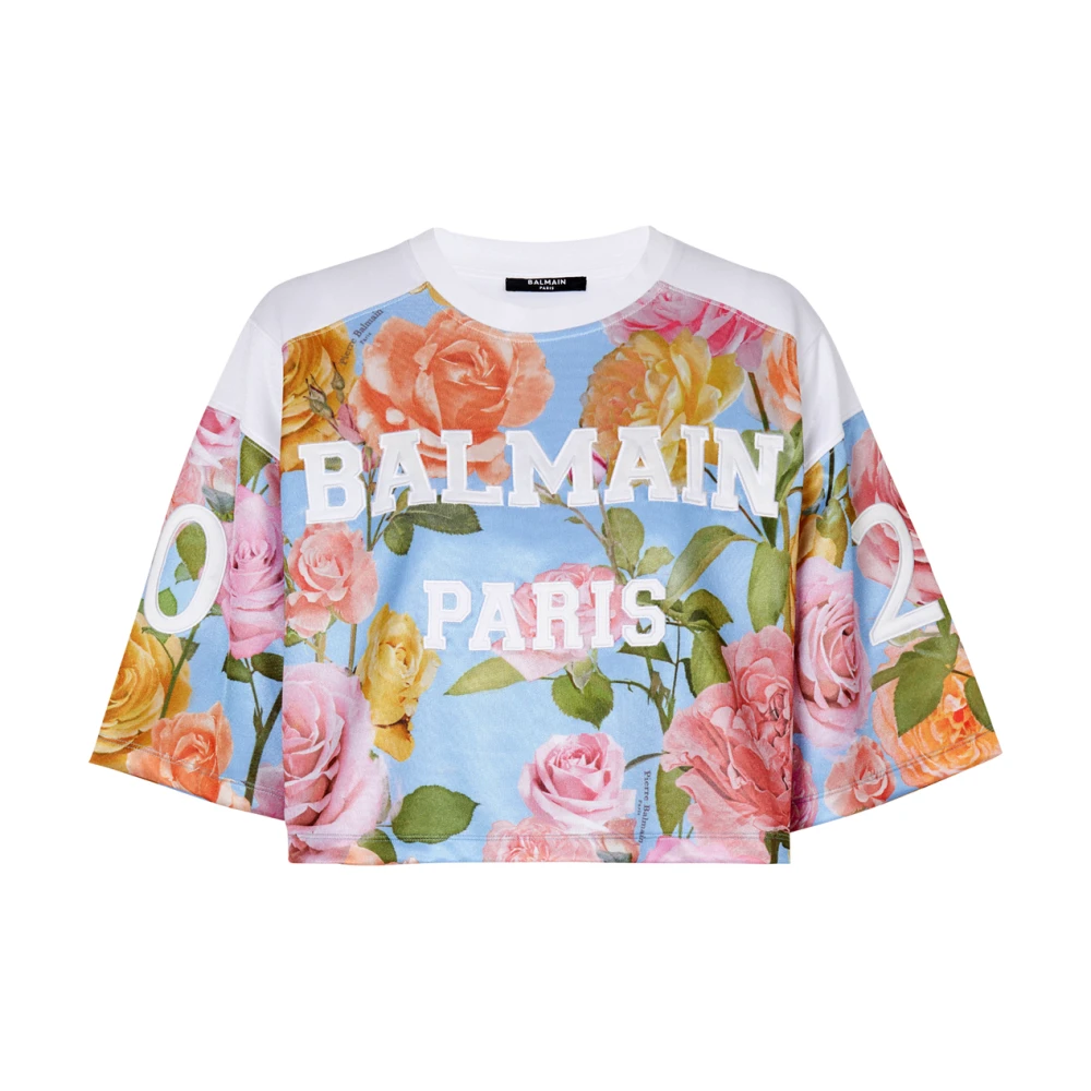 Balmain Baseball T-shirt met Pastel Roses print Multicolor Dames