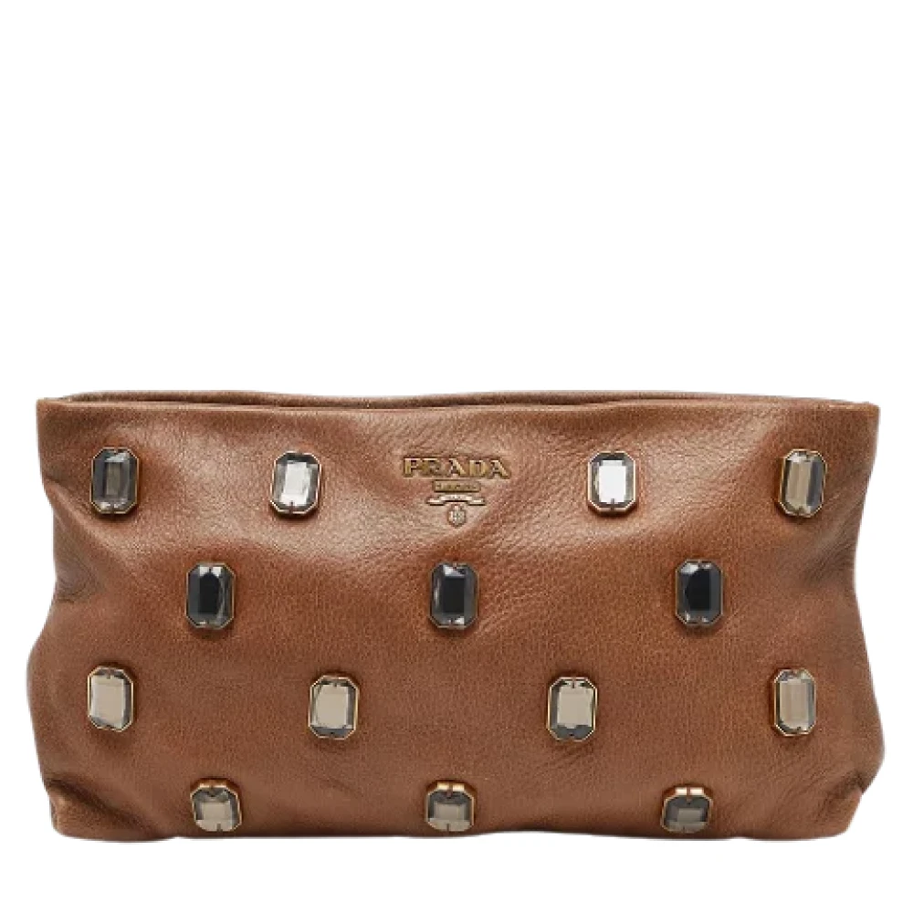Prada Vintage Pre-owned Leather clutches Brown Dames