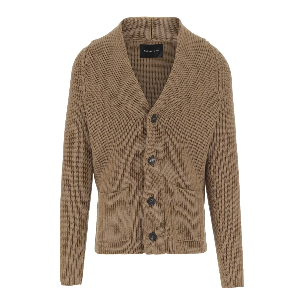 Tagliatore Uomo Beige Cardigan In Lana Stretch