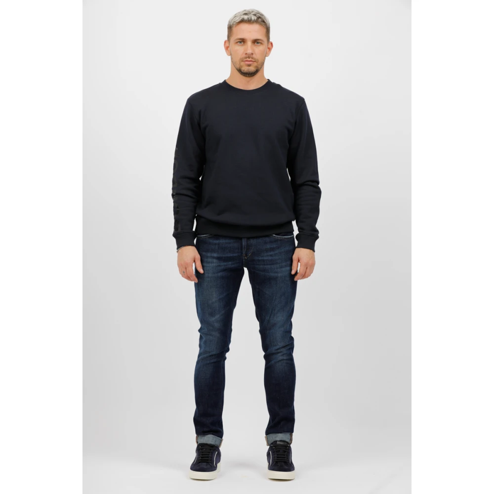 Dondup Sweatshirt met ronde hals en zijdelingse mouwprint Blue Heren