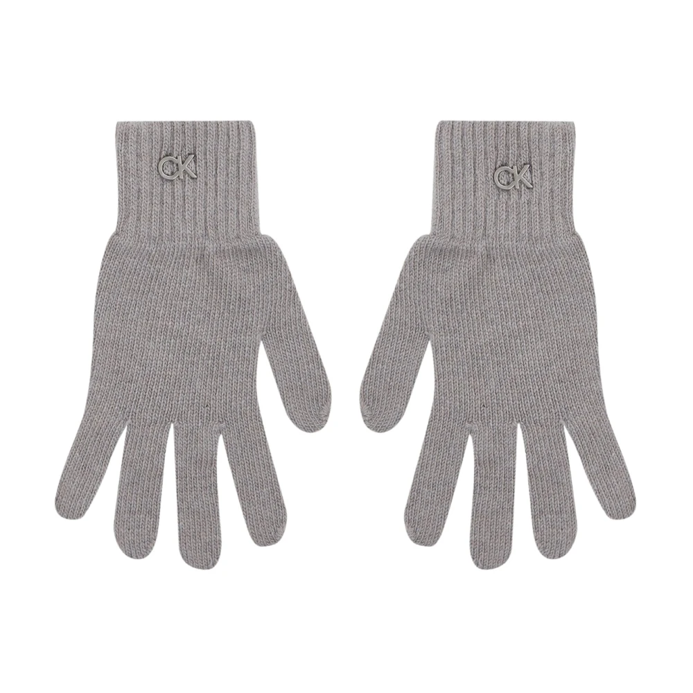 Calvin Klein Ullhandskar - Elegant Grå, Metalllogotyp, Enkel Passform Gray, Unisex