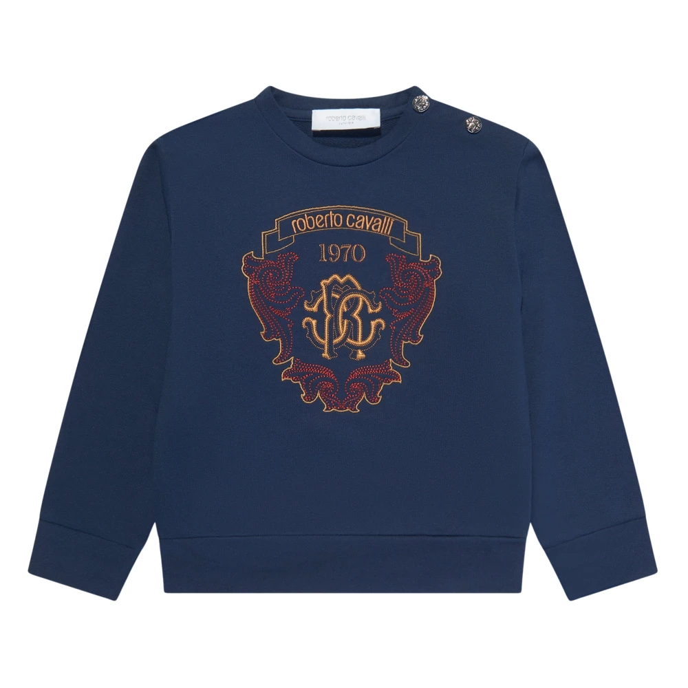 Roberto Cavalli Boys Blue Sweatshirts,, Logo Sweatshirt Size 14 Y