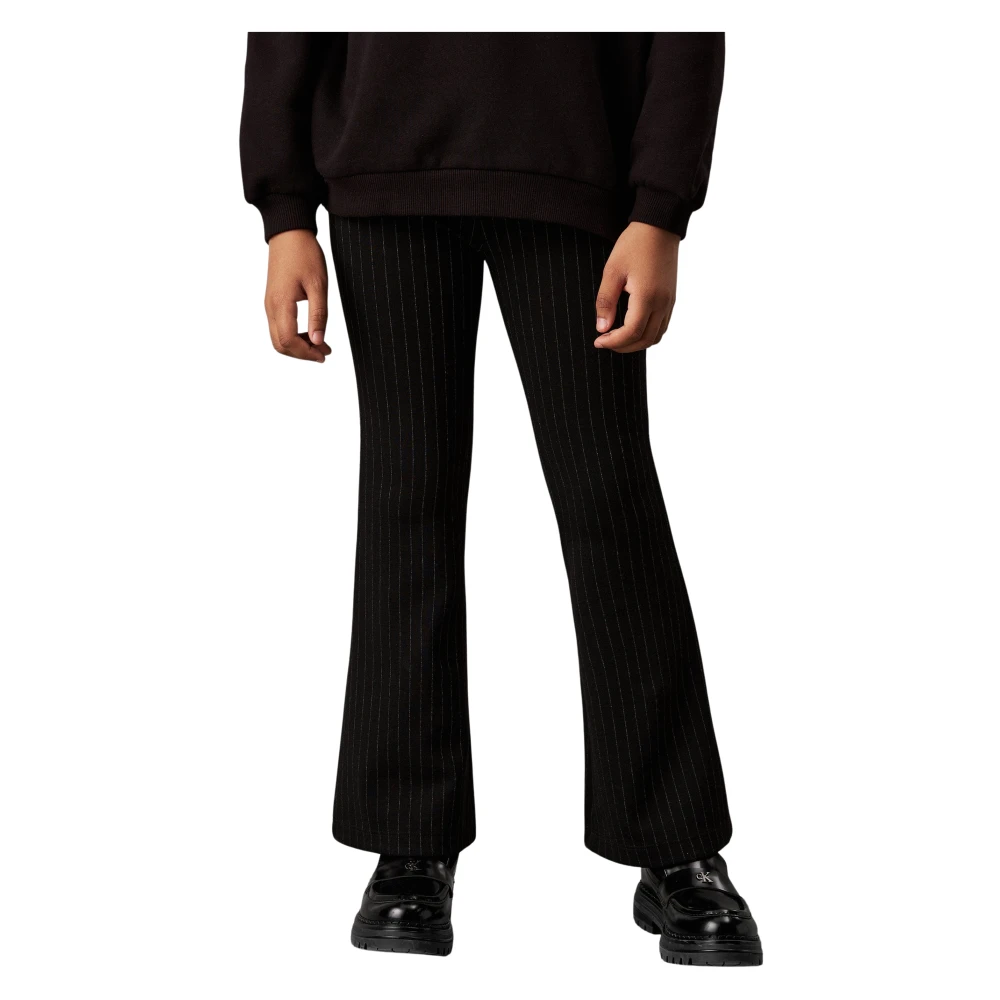 Calvin Klein Women's Black Pinstripe Flare Trousers In