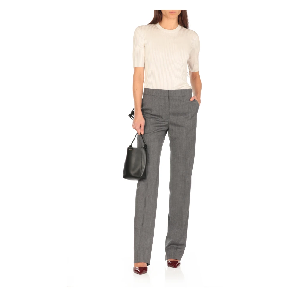 Jil Sander Zijden Geribbeld T-shirt Ivoor Beige Dames