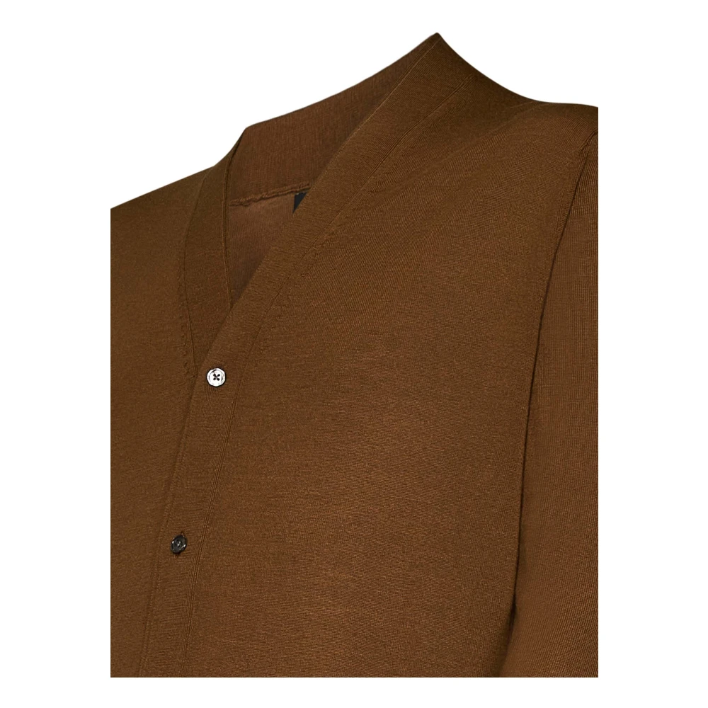 Low Brand Bruine Merinowol V-hals Sweater Brown Heren