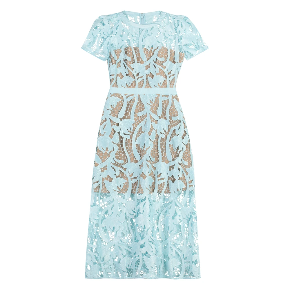 Self Portrait Kanten midi-jurk met nude-tone onderjurk Blue Dames
