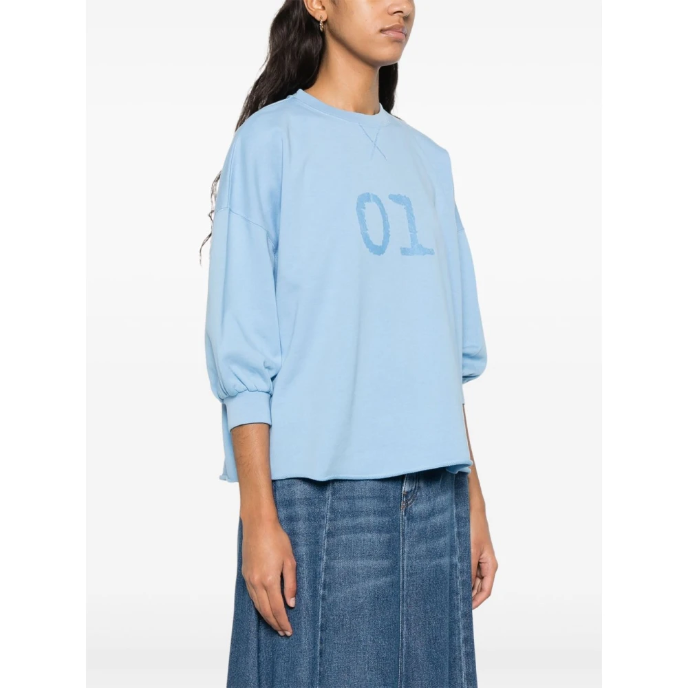 Semicouture Lichtblauwe Trui met Nummer Print Blue Dames