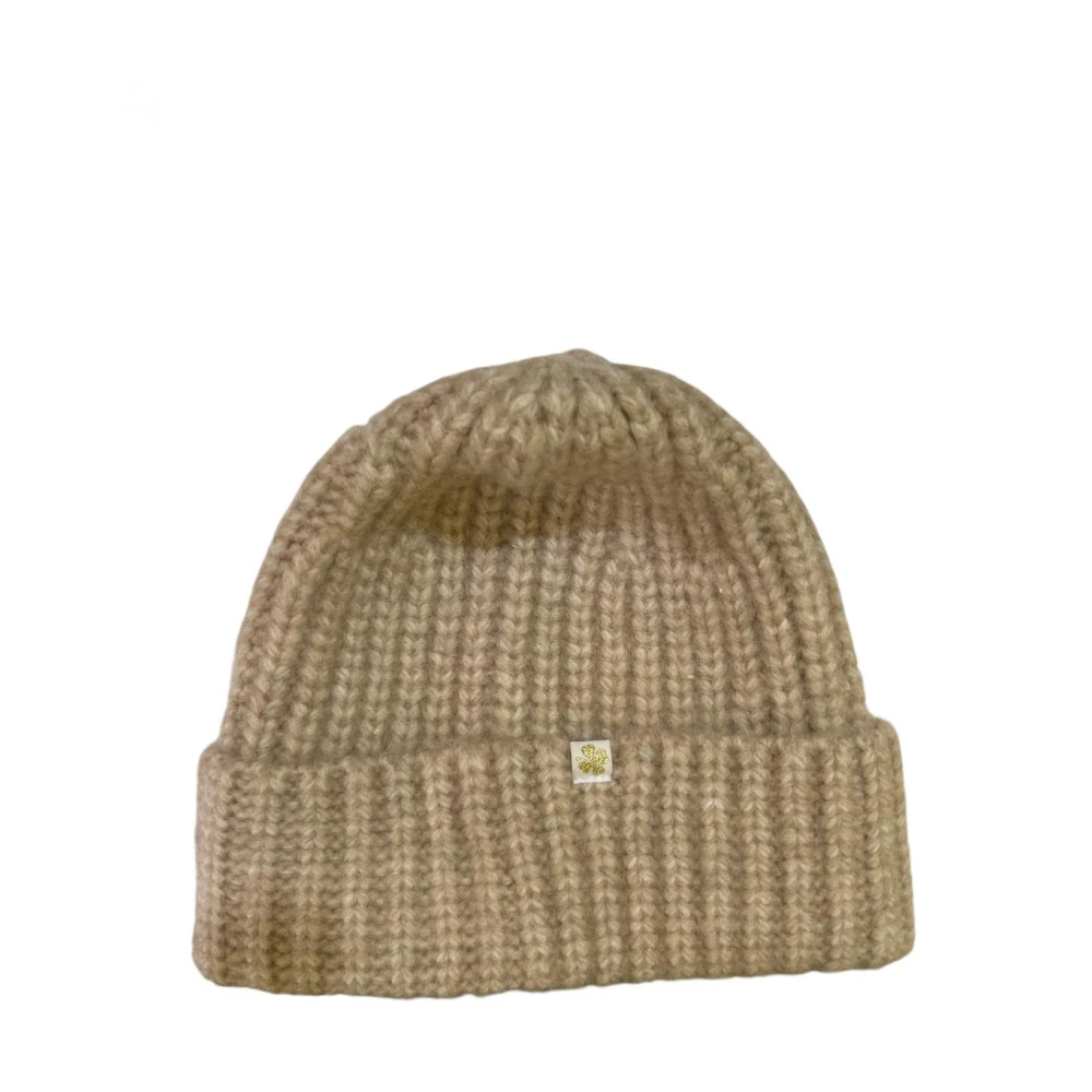 Molly Bracken Gebreide Melange Beanie met brede boord Beige Dames