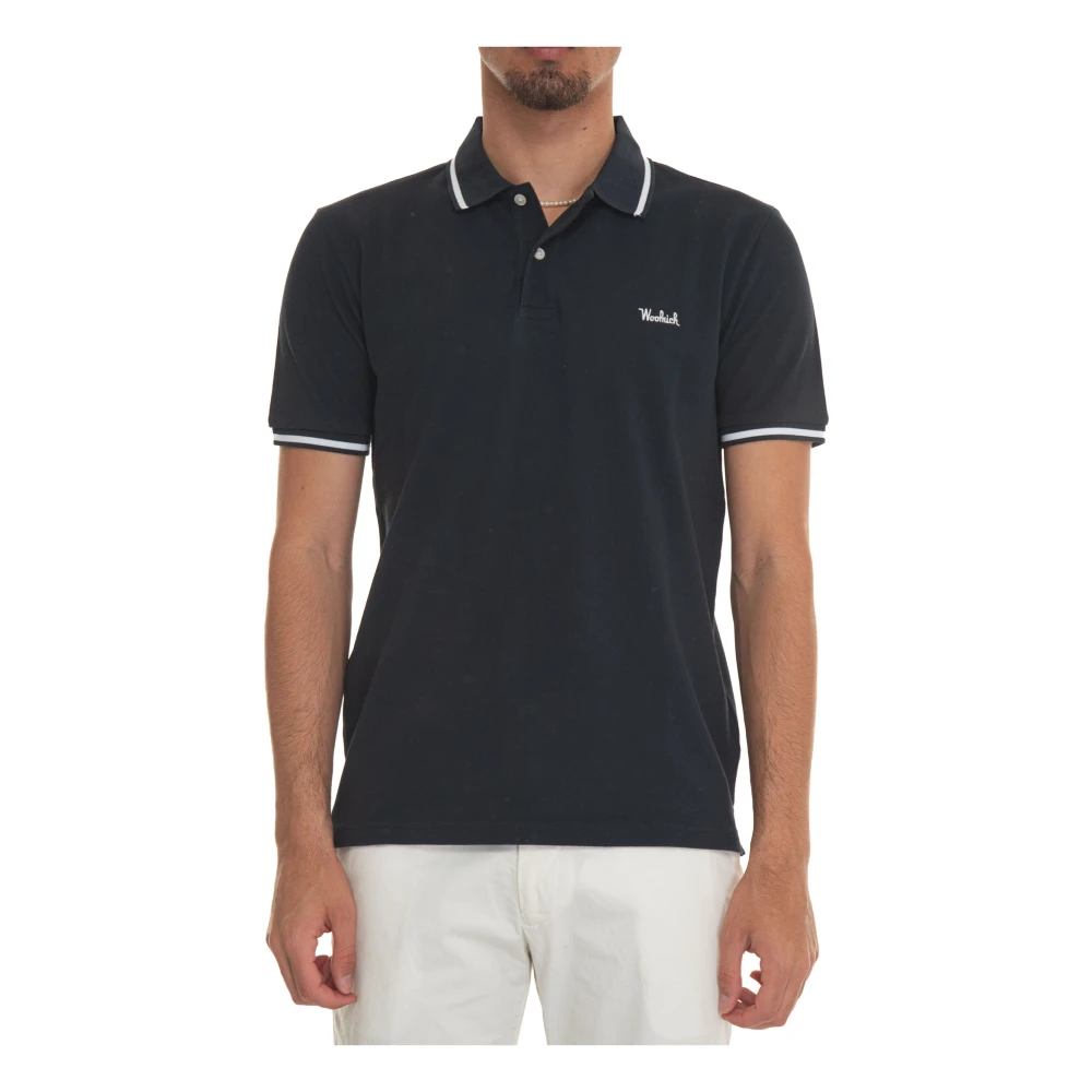 Woolrich Katoenen Piquet Polo Shirt met Logo Blue Heren